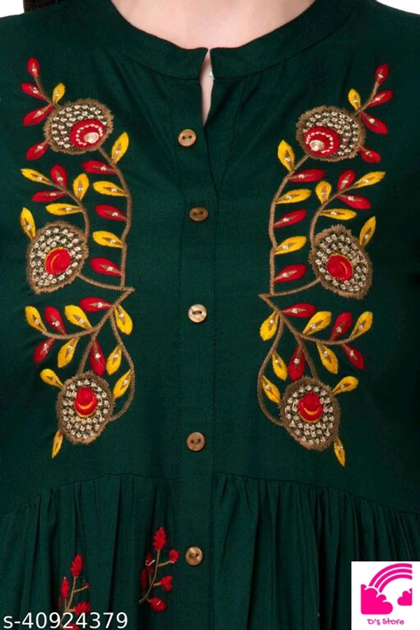 Women Embroidered Rayon Flared Kurta  - M