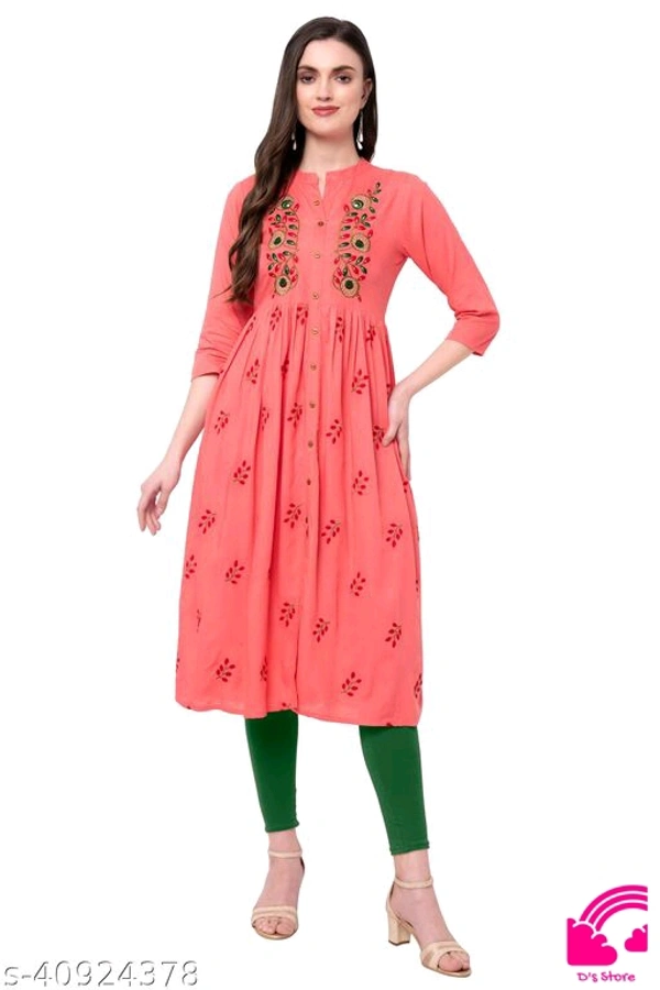 Women Embroidered Rayon Flared Kurta  - XXL