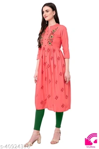 Women Embroidered Rayon Flared Kurta  - XXL