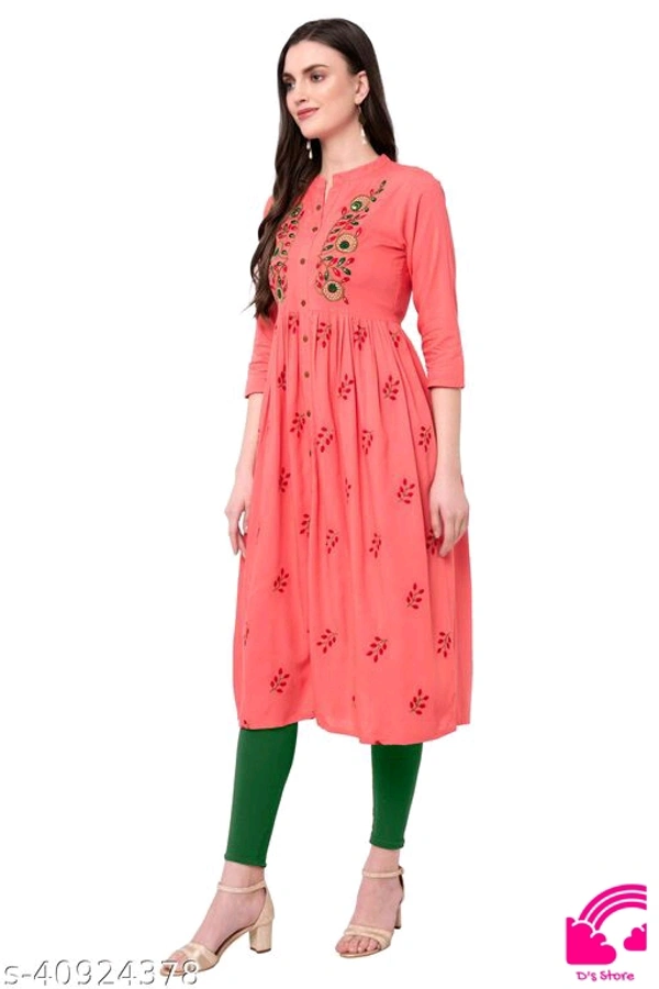Women Embroidered Rayon Flared Kurta  - XXL