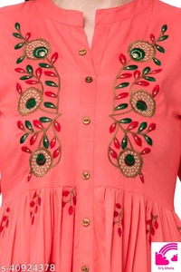 Women Embroidered Rayon Flared Kurta  - XXL