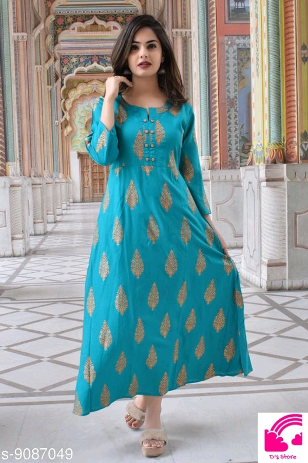 Women's Printed Rayon Anarkali Kurtis  - M