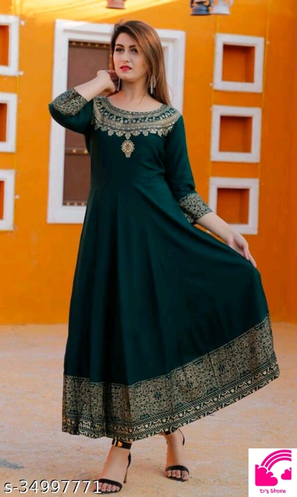 Women Printed Rayon Flared Kurtis  - XL