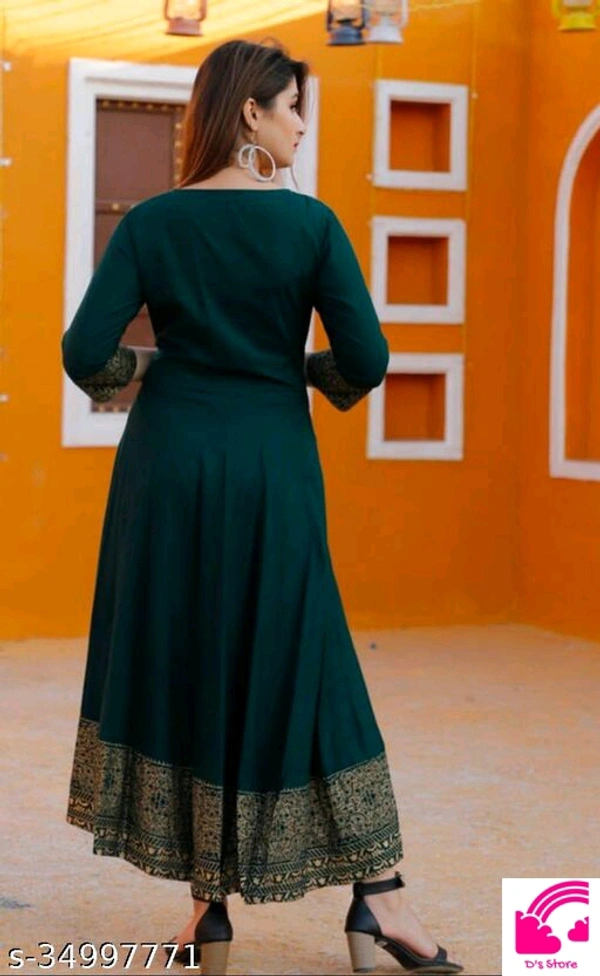 Women Printed Rayon Flared Kurtis  - XL