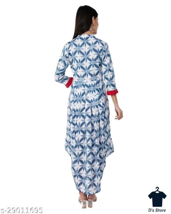 MALHAAR Cotton Floral Print High Low Kurta For Womens (Blue) - L