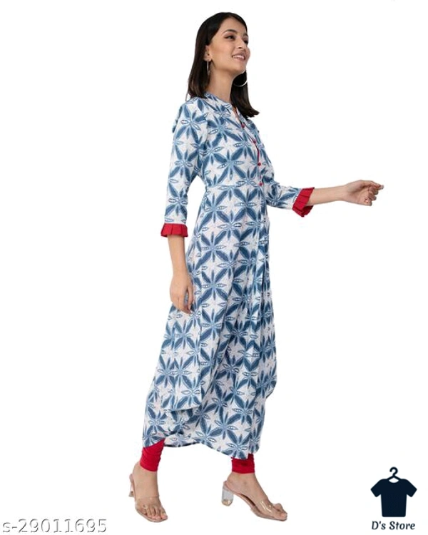 MALHAAR Cotton Floral Print High Low Kurta For Womens (Blue) - XL