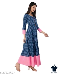 MALHAAR Cotton Floral Print Anarkali Kurta For Womens (Blue) - S