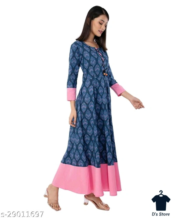 MALHAAR Cotton Floral Print Anarkali Kurta For Womens (Blue) - XXL