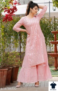 Woman's rayon kurti with sharara Kurta Set - XL