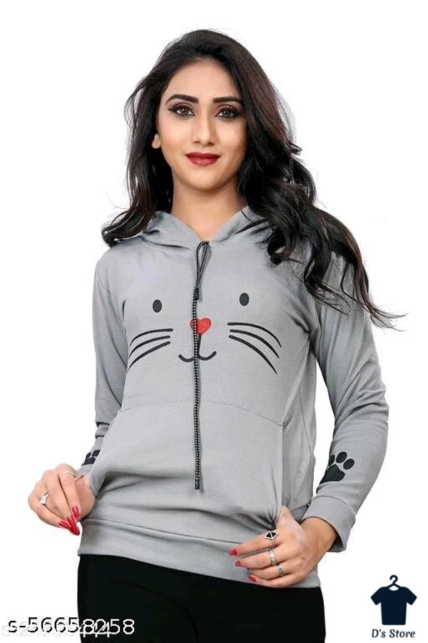 Women's Cotton  Hooded Hoodie meow sweatshirt - XL