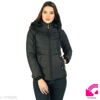 Xohy Naylon Hooded Jacket For Women - Black  - L