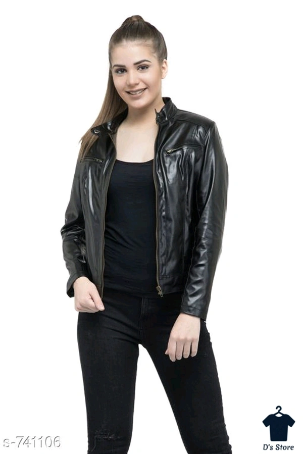 Stylish Women Black Leather Jacket - L