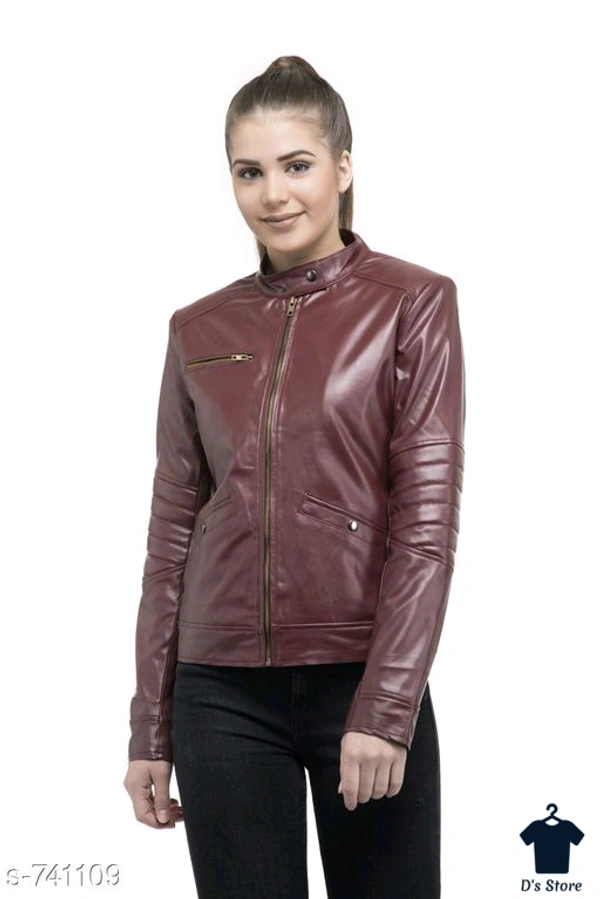Stylish Women Maroon Leather Jacket - XXXL