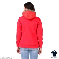 Women Red Wool Winter Jacket With Fur Collar - M