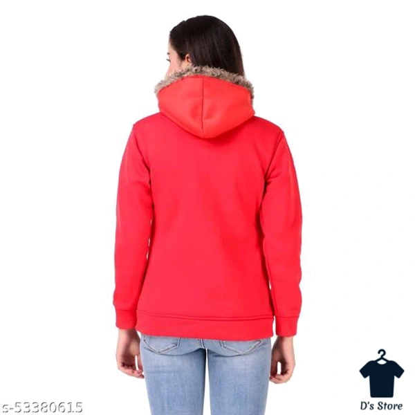 Women Red Wool Winter Jacket With Fur Collar - M