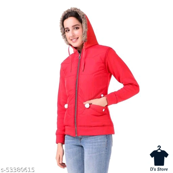 Women Red Wool Winter Jacket With Fur Collar - M