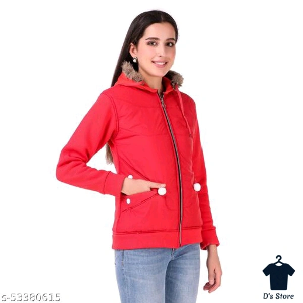 Women Red Wool Winter Jacket With Fur Collar - M
