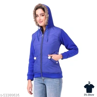 Women Stylish Blue Woolen Winter Jacket With Fur Collar - S