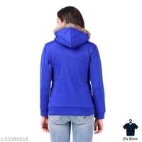 Women Stylish Blue Woolen Winter Jacket With Fur Collar - L