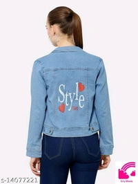 Women's Girls Printed Denim Jackets - XS