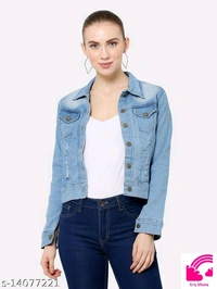 Women's Girls Printed Denim Jackets - XS