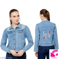 Women's Girls Printed Denim Jackets - XS