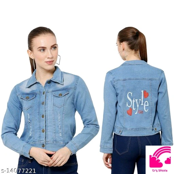 Women's Girls Printed Denim Jackets - XS
