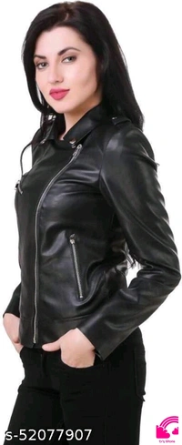 PREEGO TRENDY MODERN WOMEN BLACK FAUX LEATHER JACKET  - L