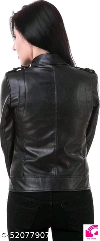 PREEGO TRENDY MODERN WOMEN BLACK FAUX LEATHER JACKET  - L