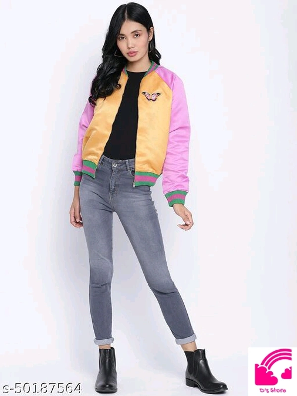 Bandish Color Comfy Women Bomber Jackets  - XL
