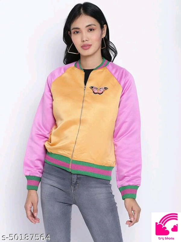 Bandish Color Comfy Women Bomber Jackets  - XL
