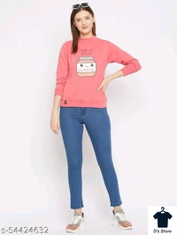 Pink Women Round Neck Sweatshirt - L