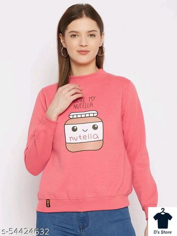 Pink Women Round Neck Sweatshirt - L