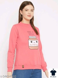 Pink Women Round Neck Sweatshirt - L