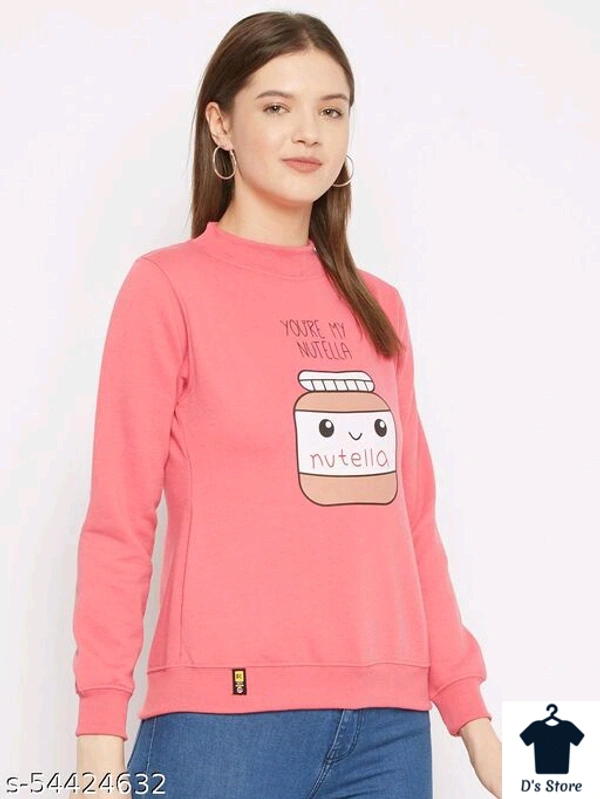 Pink Women Round Neck Sweatshirt - L