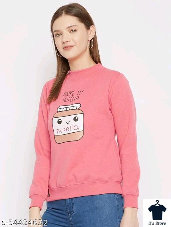 Pink Women Round Neck Sweatshirt - L