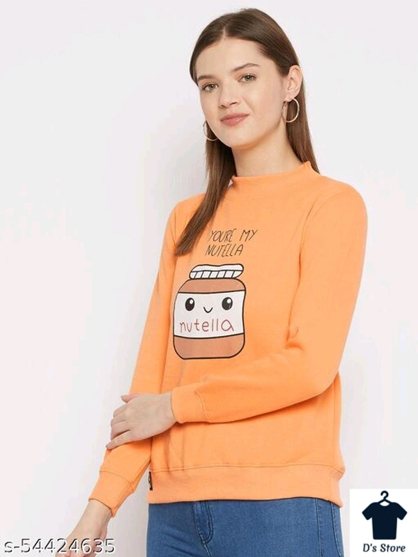 Orange Women Sweatshirt Round Neck Printed - M