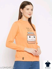Orange Women Sweatshirt Round Neck Printed - M