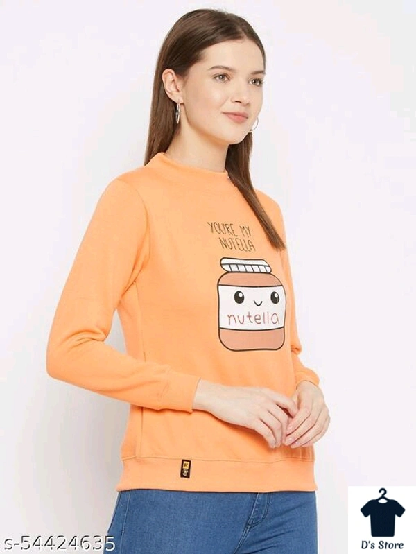 Orange Women Sweatshirt Round Neck Printed - M