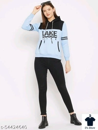 Blue Black Combination Women Printed Hoodie - M