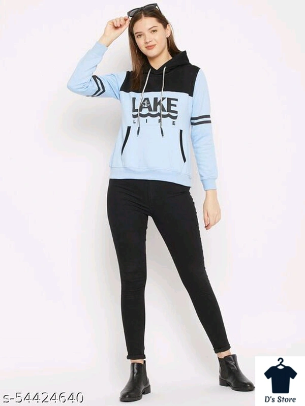 Blue Black Combination Women Printed Hoodie - M