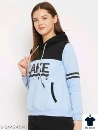 Blue Black Combination Women Printed Hoodie - L