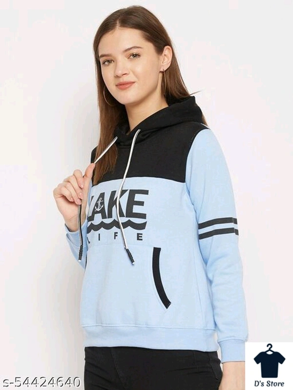 Blue Black Combination Women Printed Hoodie - XXL