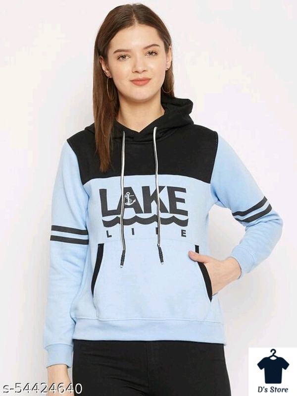 Blue Black Combination Women Printed Hoodie - XXL