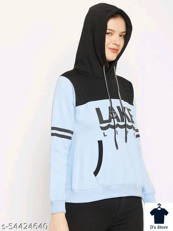 Blue Black Combination Women Printed Hoodie - XXL
