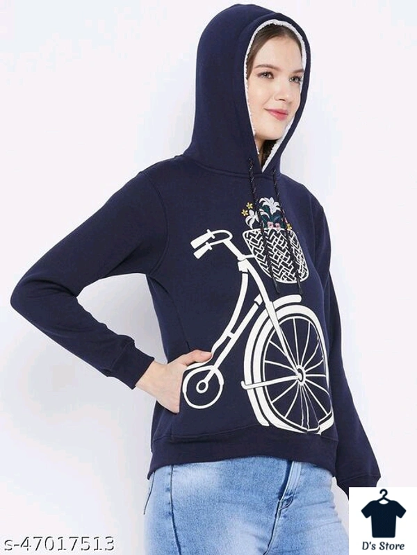 Blue Cycle Printed Women Hoodie - XL