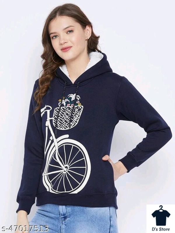 Blue Cycle Printed Women Hoodie - XXL