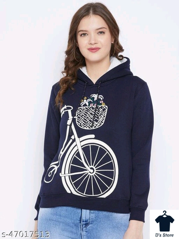 Blue Cycle Printed Women Hoodie - XXL