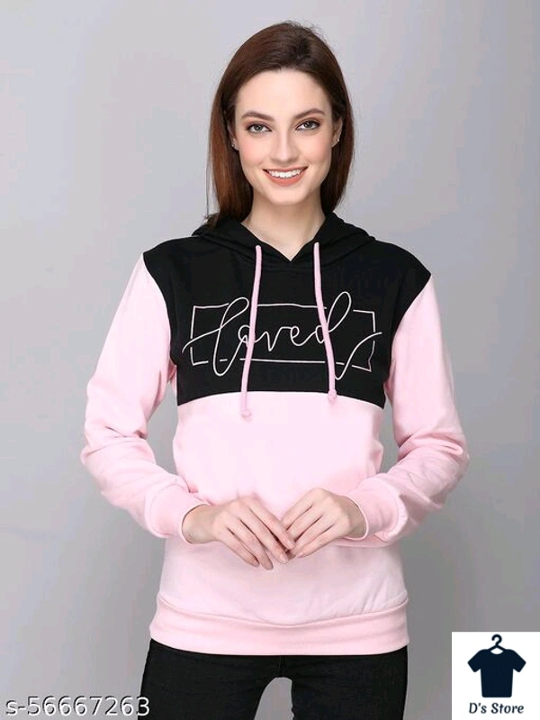 Pink Black Color Combination Lovely Printed Women Hoodie - S