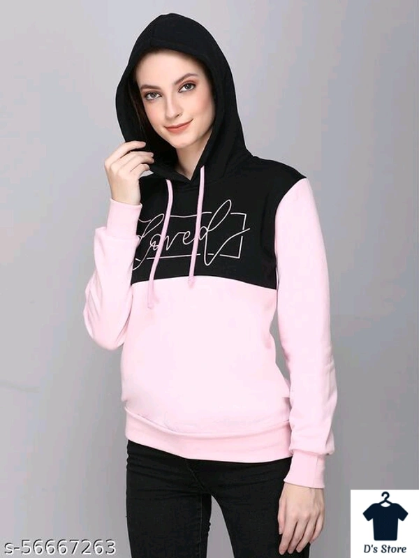 Pink Black Color Combination Lovely Printed Women Hoodie - S